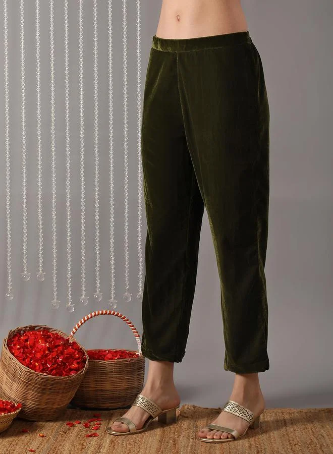 Globus  Women Green Ethnic Print Straight Kurta with Pant and Dupatta Set for Women | Best Price UAE